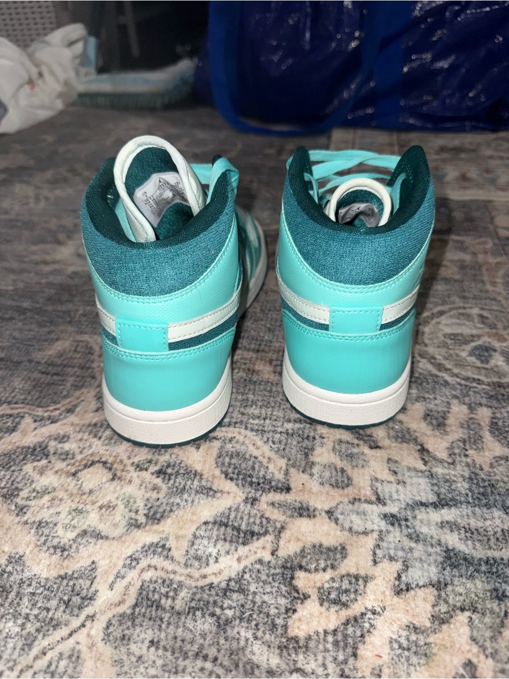 Jordan Women’s High-Top Sneakers in White and Teal - Picture 4 of 5